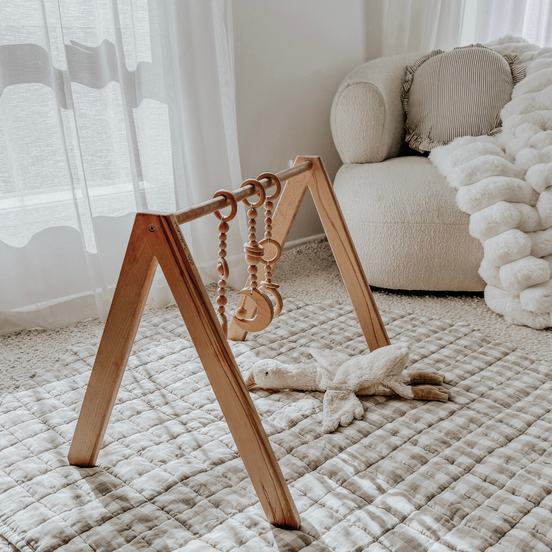 100% French Flax Linen Playmat- Natural Gingham