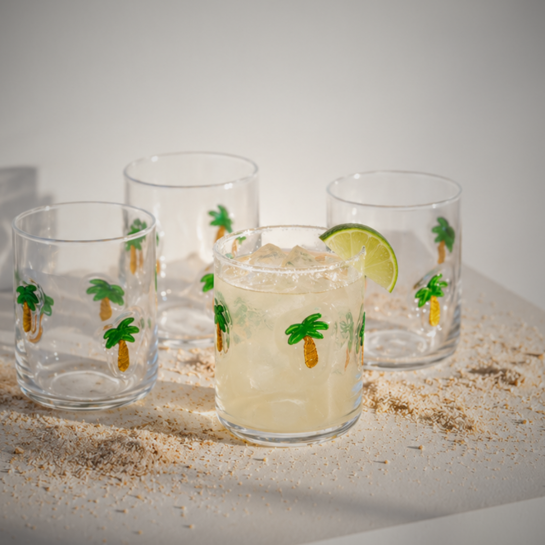 Palm Tree Icon Glass- Set of 4