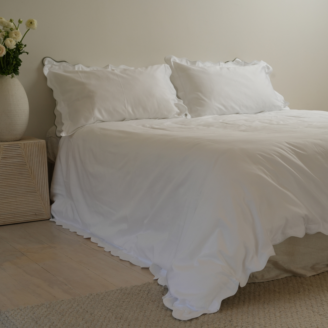Celine duvet set in white, detail view