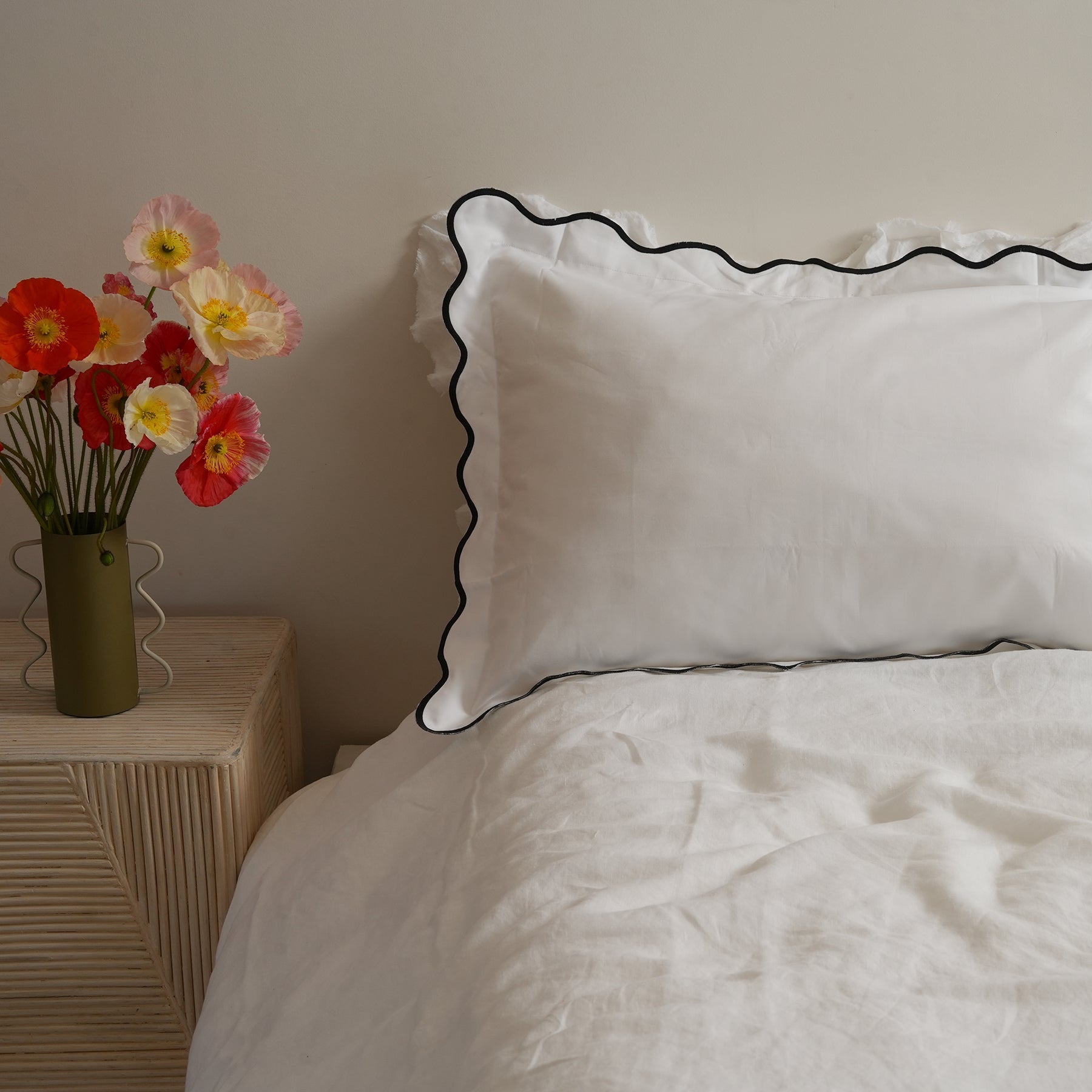 Celine pillowcase pair in black, close-up