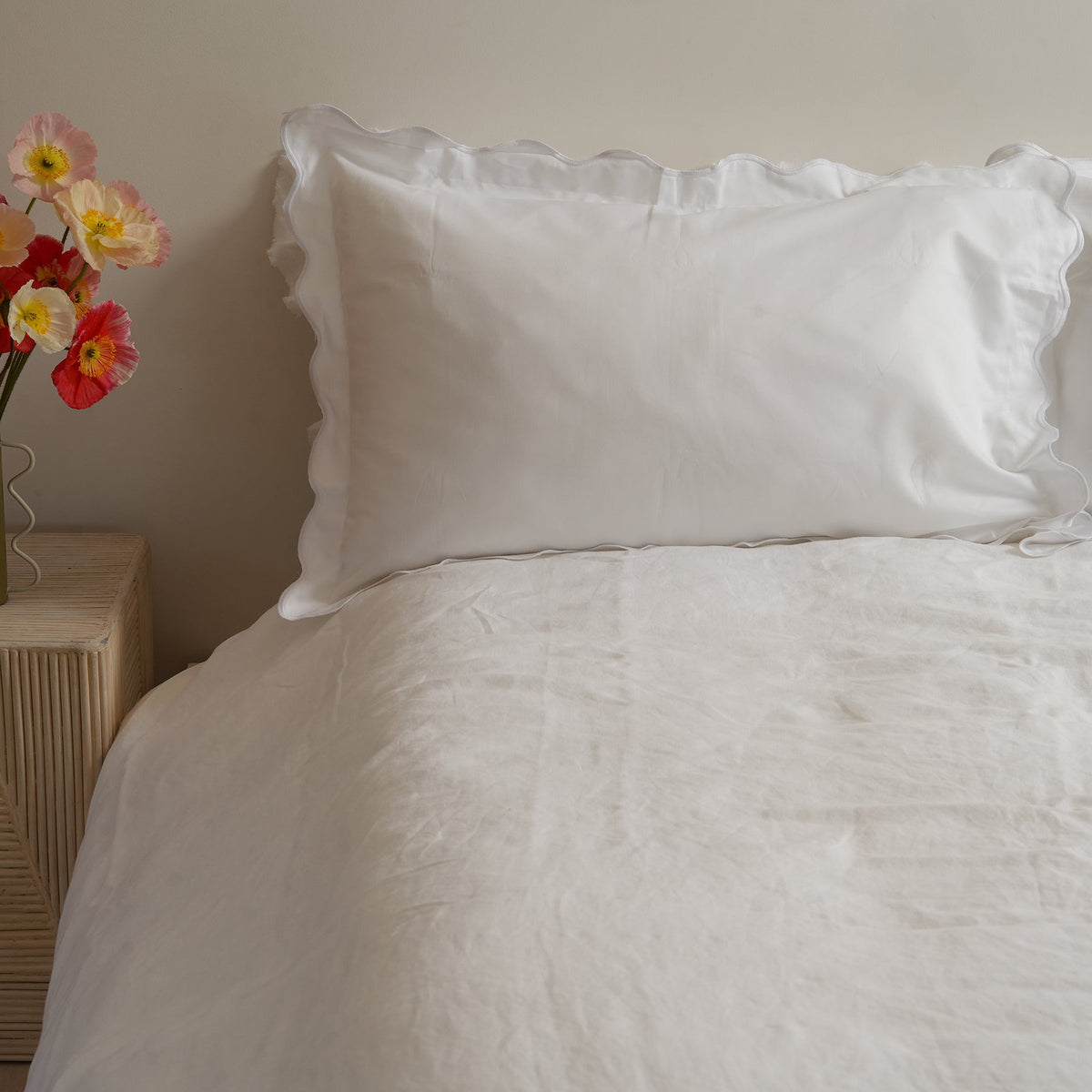 Celine pillowcase pair in white, close-up