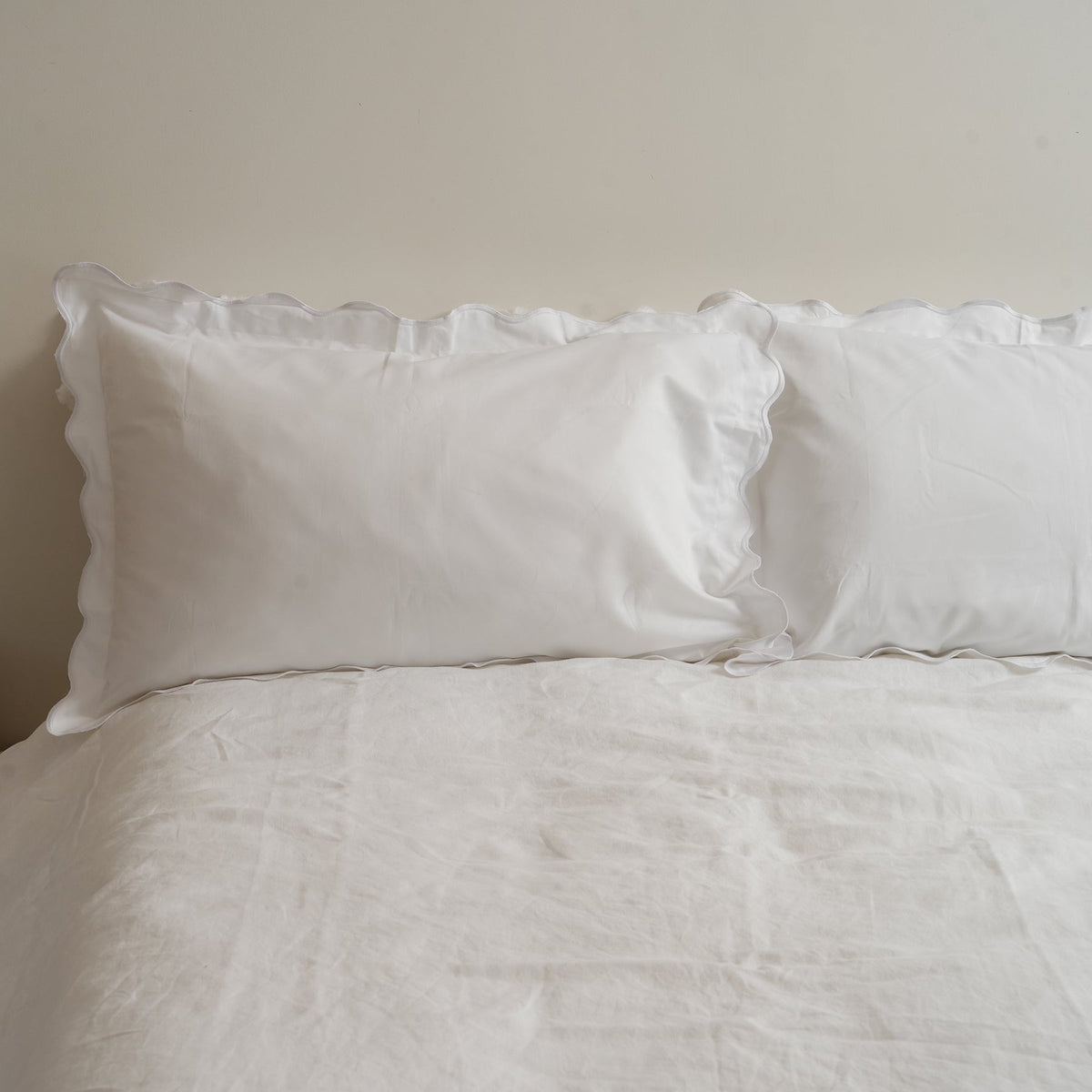 Celine pillowcase pair in white, detail view