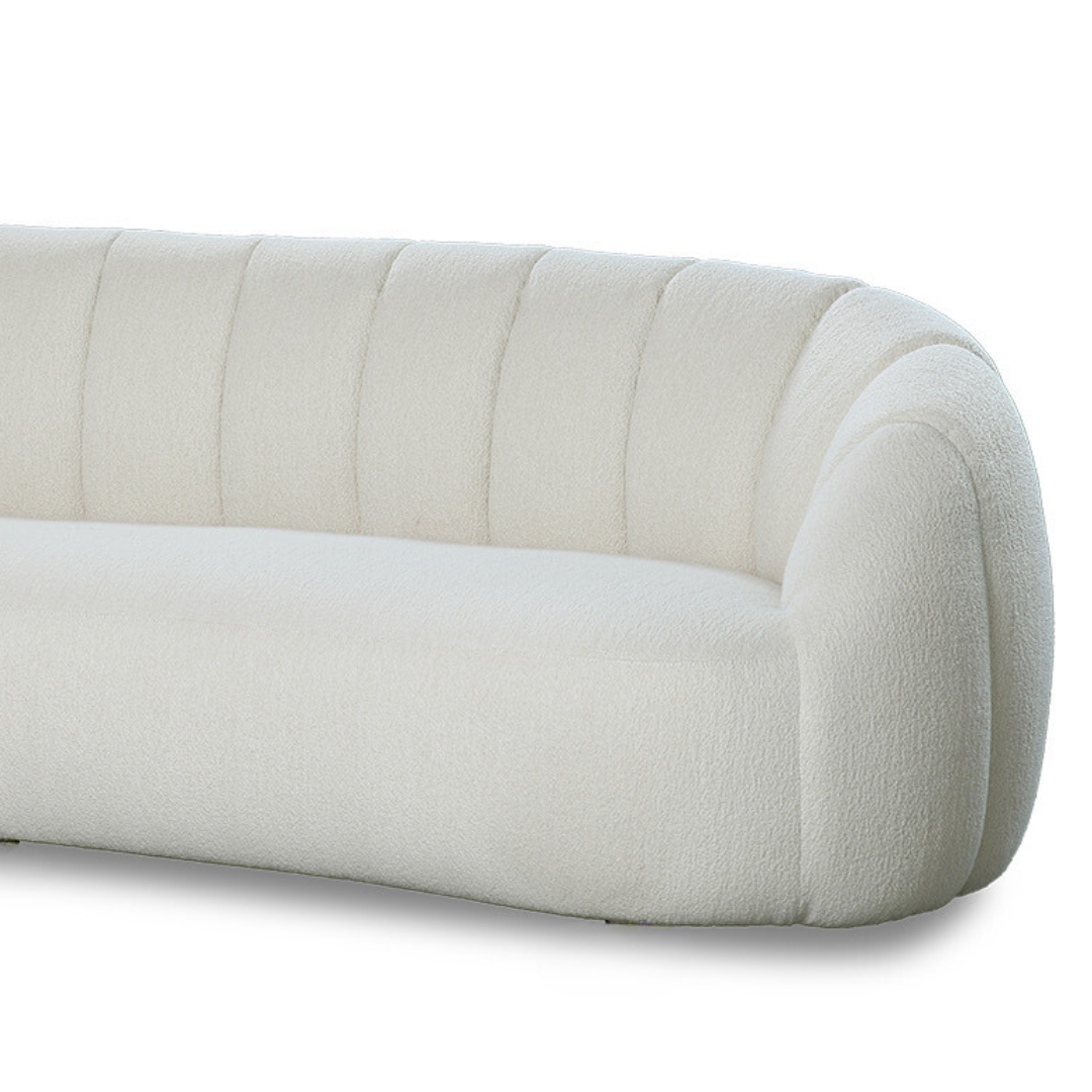 Channelled boucle sofa, close-up