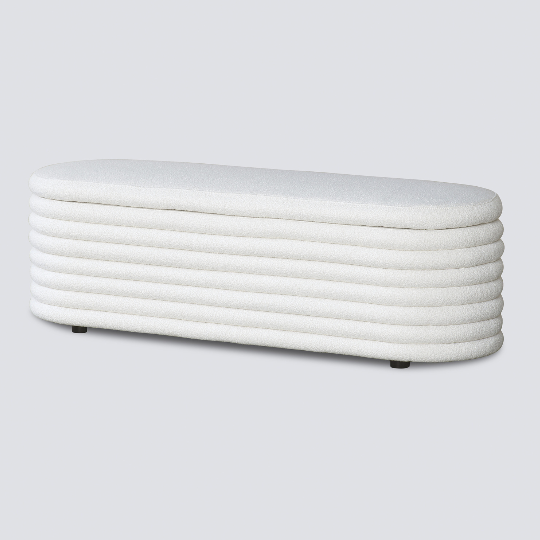 Channelled boucle storage bench