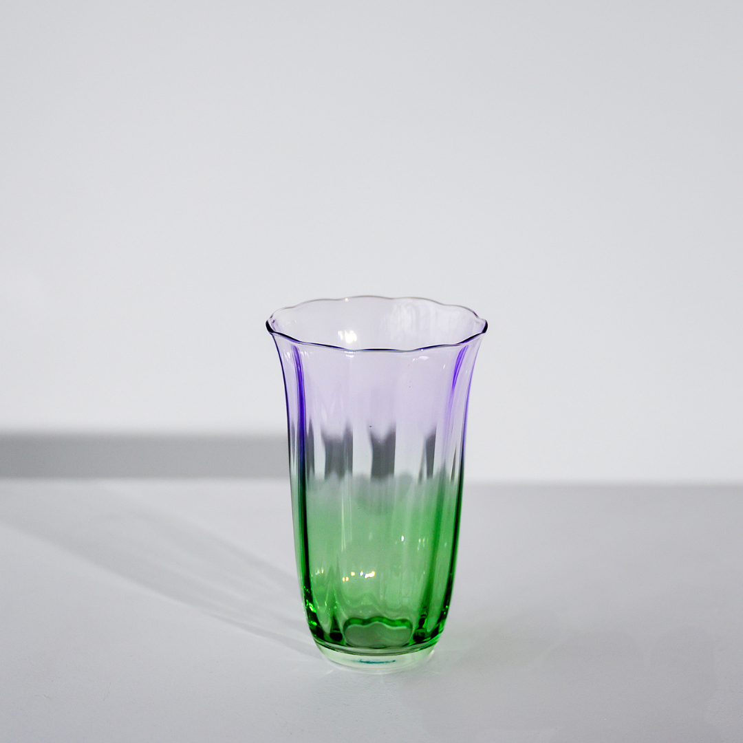 Fleur highball glasses- set of 4 in green/lilac, detail view