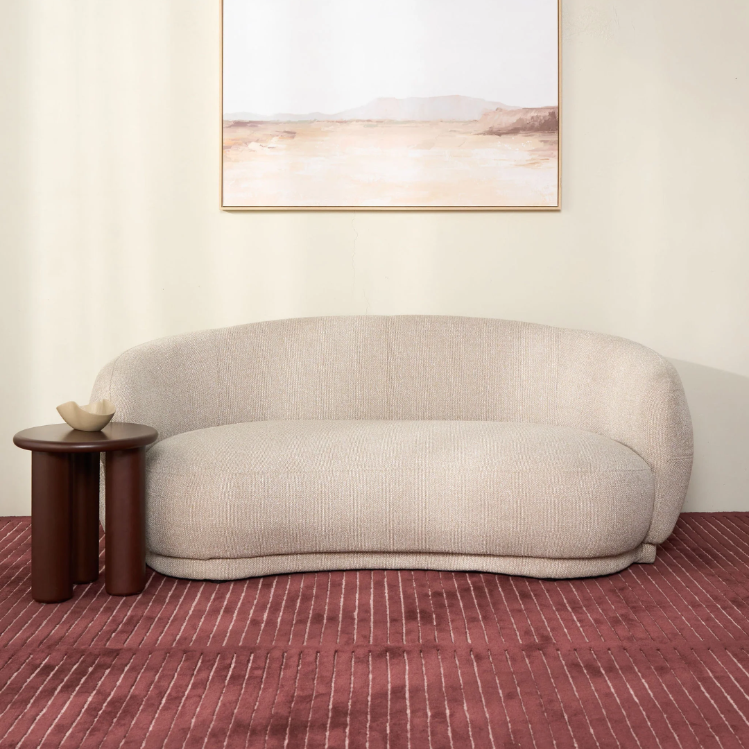 Fleur sofa in Beige, soft rounded upholstery, 191 x 93 x 73cm