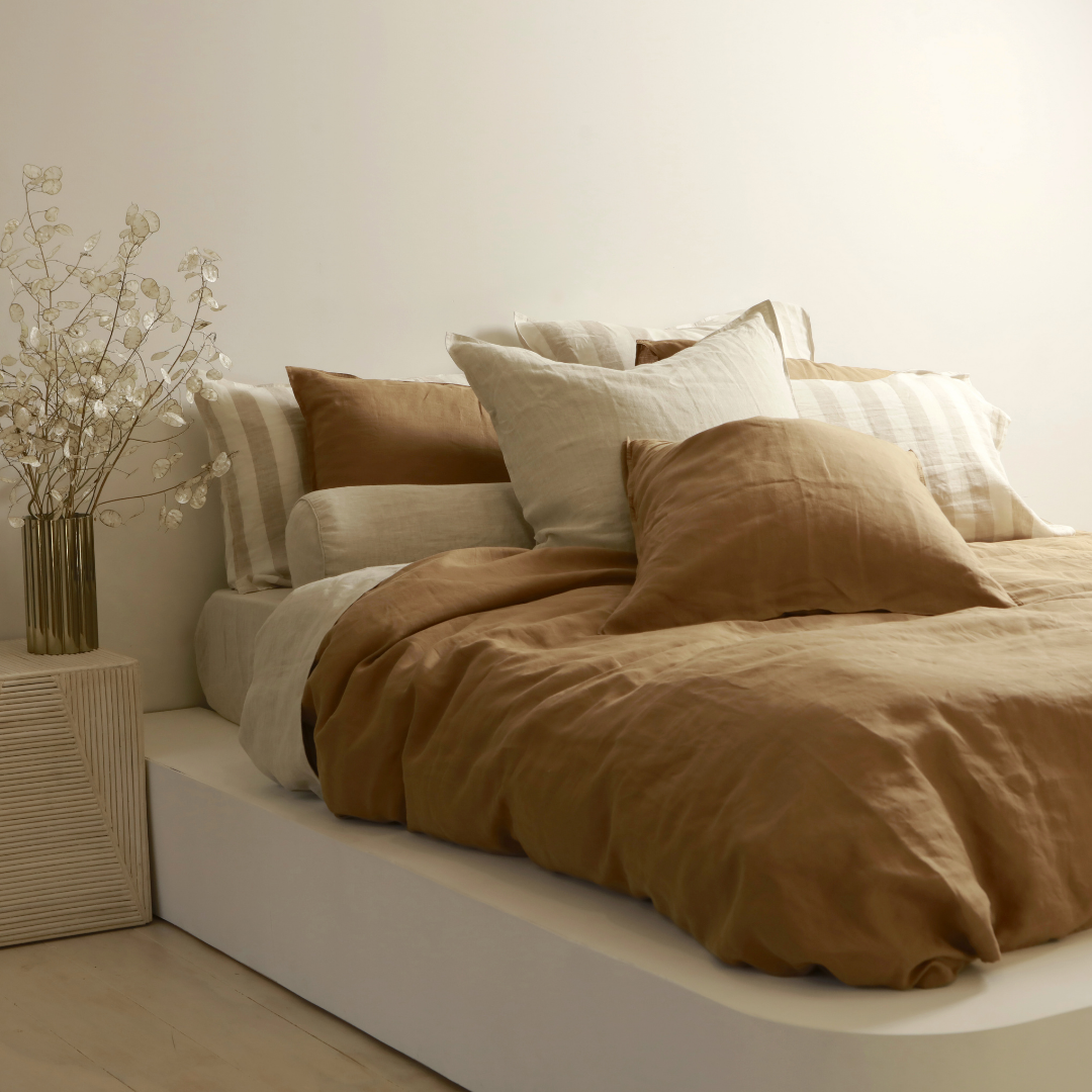 French flax linen duvet cover set in Ginger