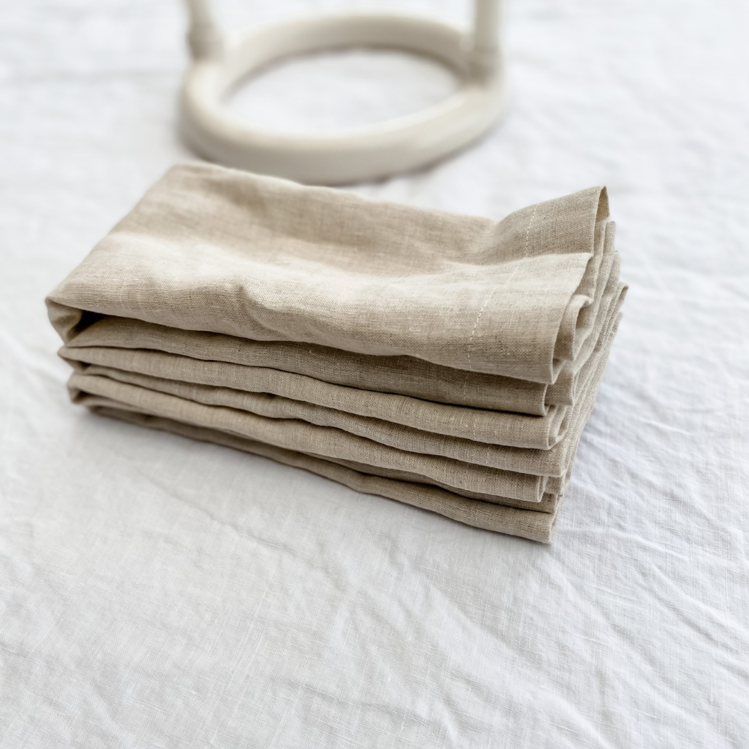 French flax linen napkin in Set Of 4 Natural Oat detail view