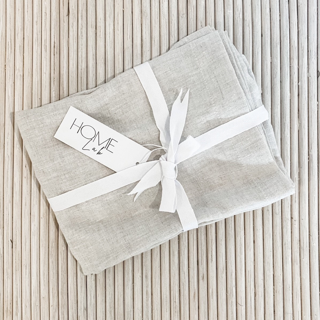 French flax linen napkin in Set Of 4 Natural Oat side view