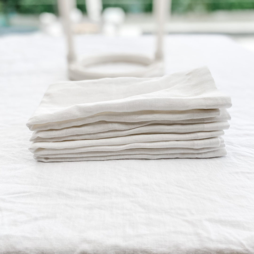 French flax linen napkin in Set Of 4 White side view