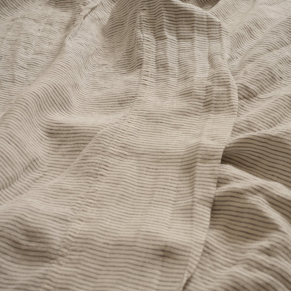 French flax linen sheet set in Charcoal Pinstripe