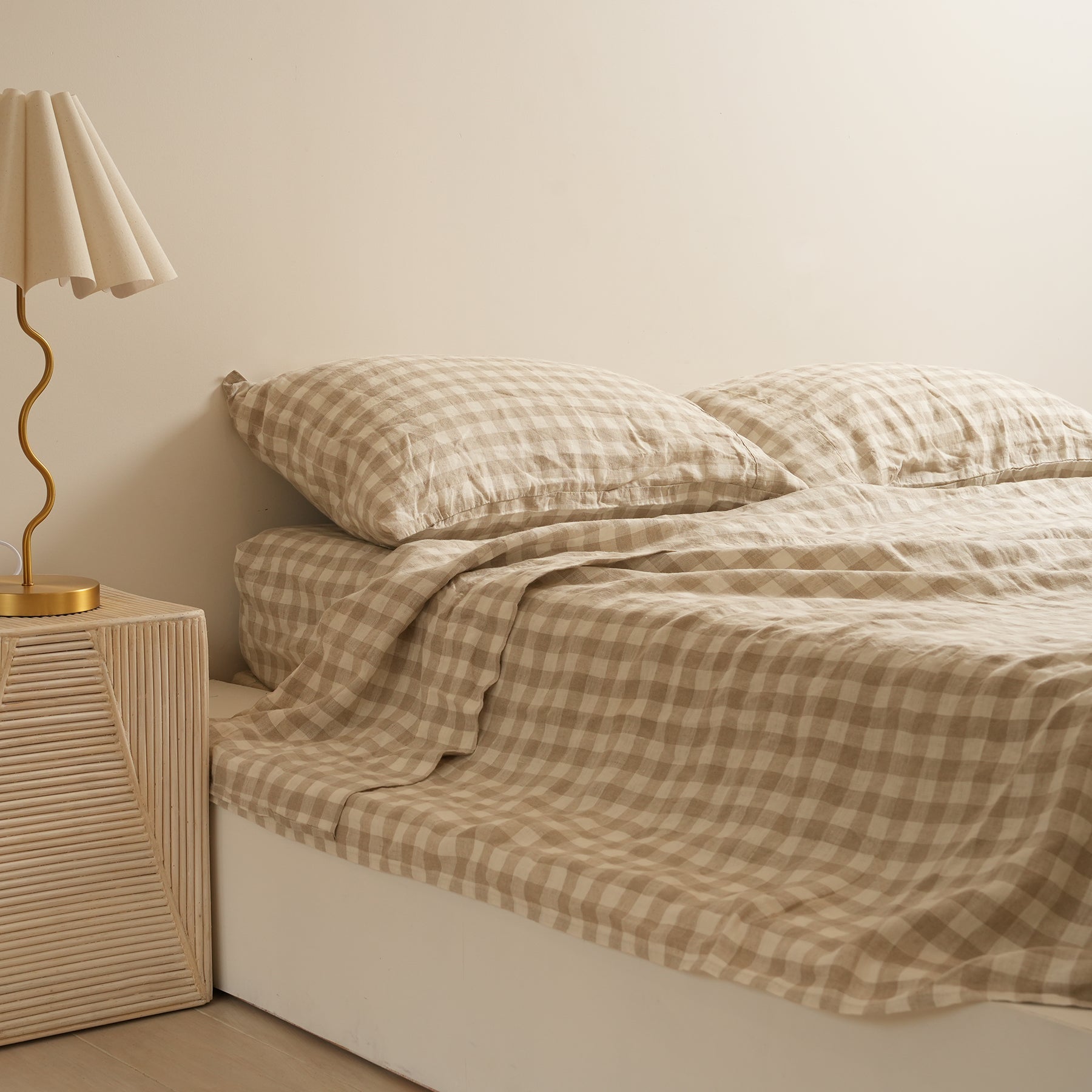 French flax linen sheet set in Natural Gingham