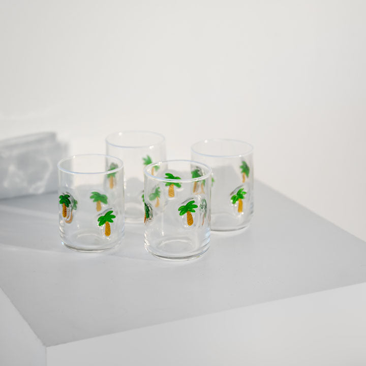 Palm Tree Icon Glass- Set of 4