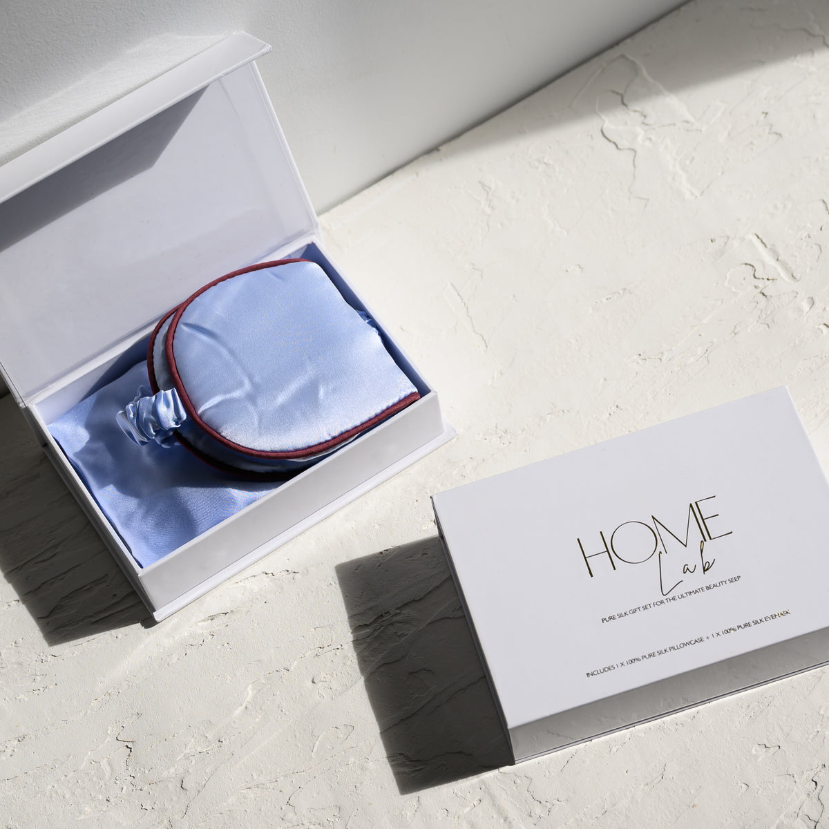 100% Pure Silk Gift Set- Sky Blue with Cocoa Piping