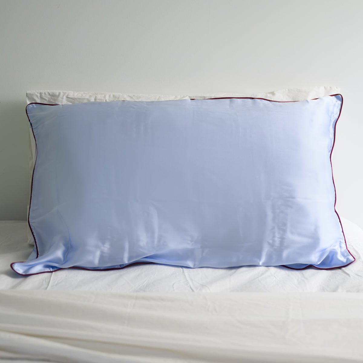 100% Pure Silk Pillowcase - Sky Blue with Cocoa Piping