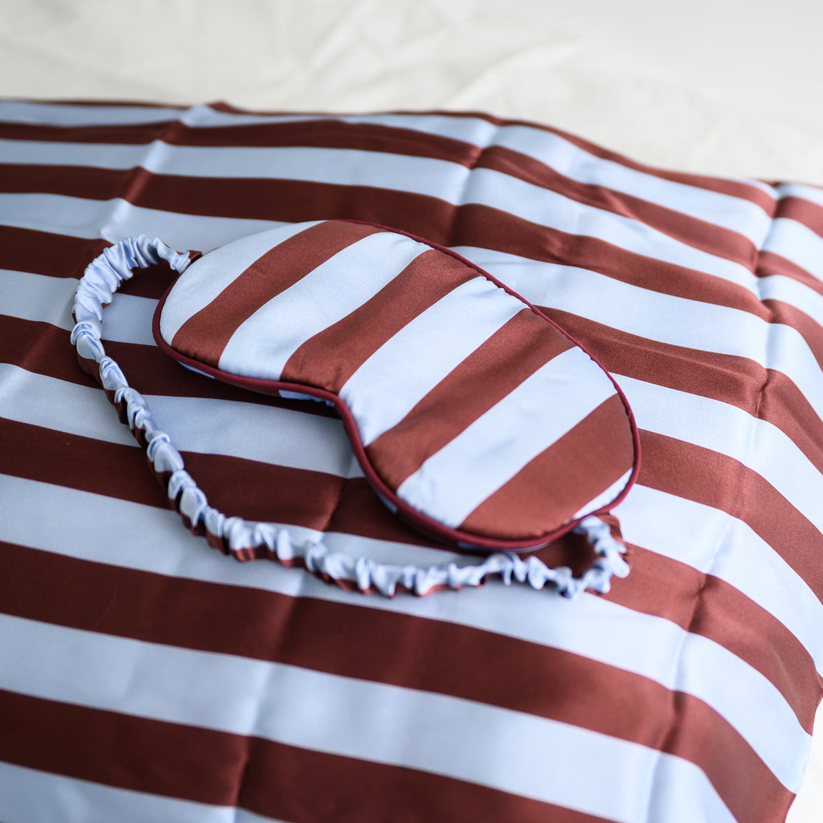 100% Pure Silk Gift Set- Cocoa and Sky Blue Stripe