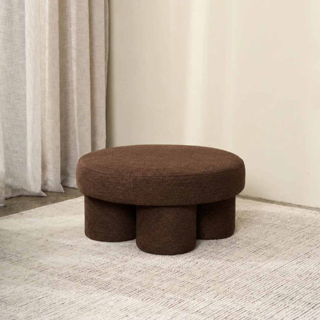 Lume ottoman in Chocolate, velvet, bold rounded form