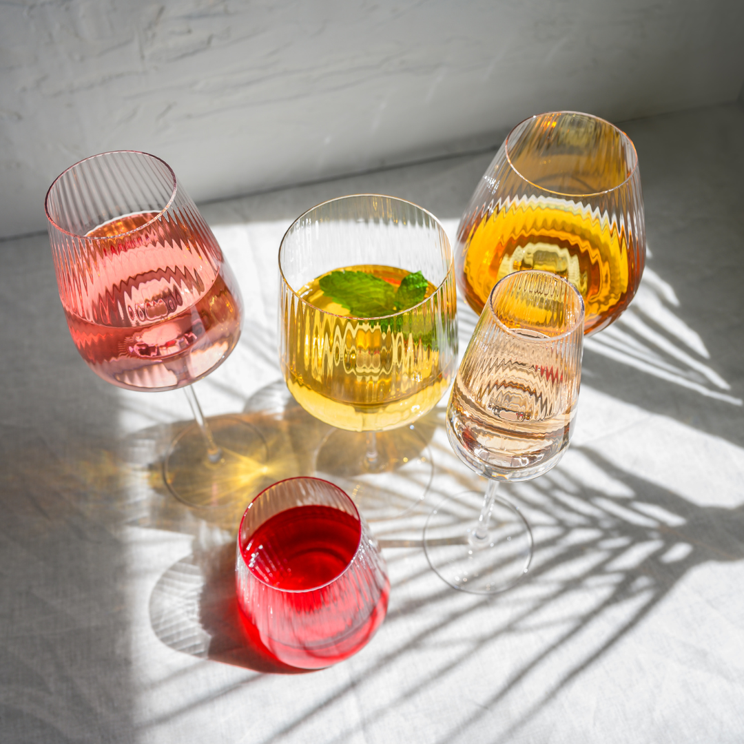 Melted crystal champagne flute in set of 4, side view