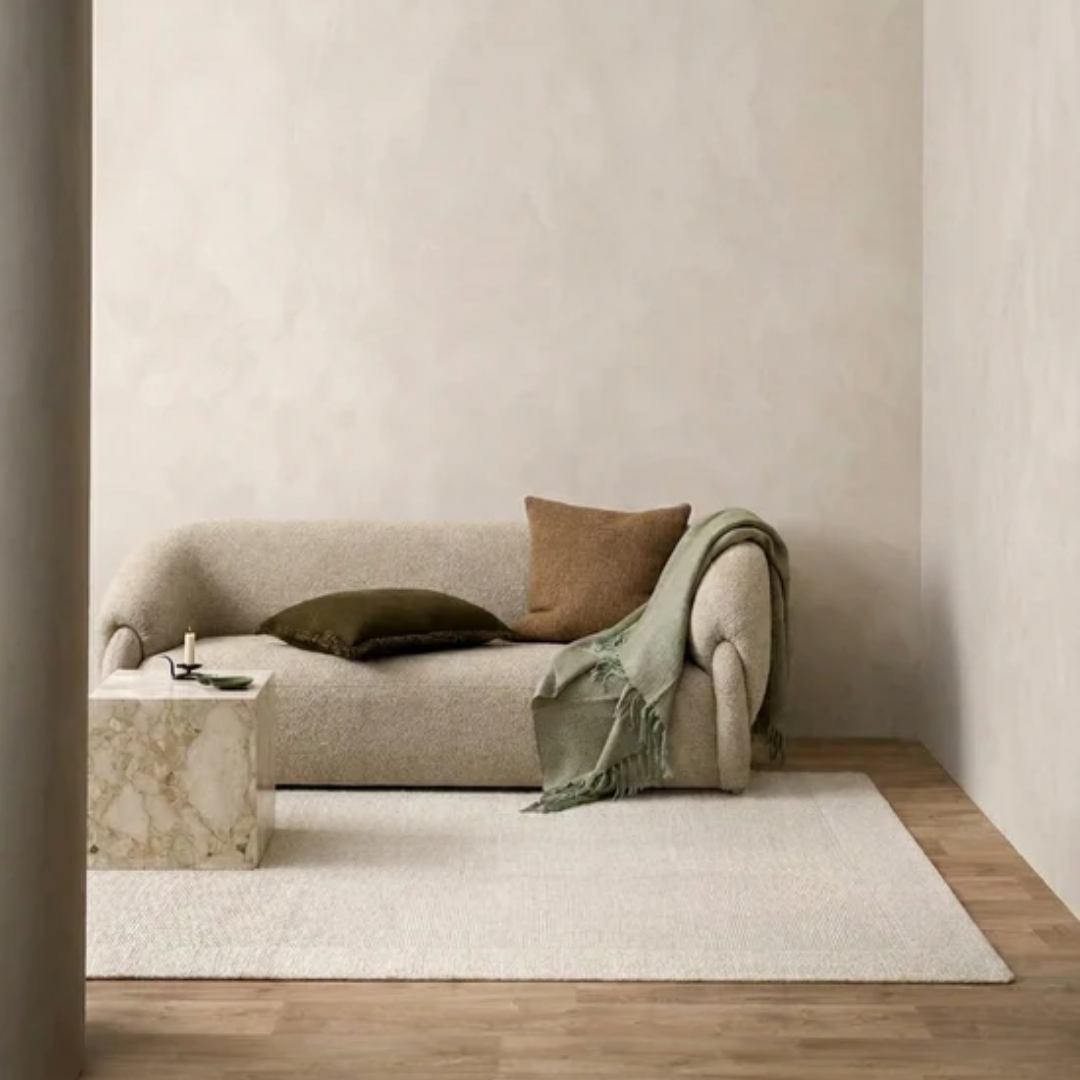 Nord sofa in Sand, rounded silhouette, 175 x 85 x 71cm