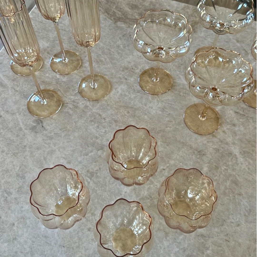 Petal cocktail glass- light amber in set of 4, alternate angle