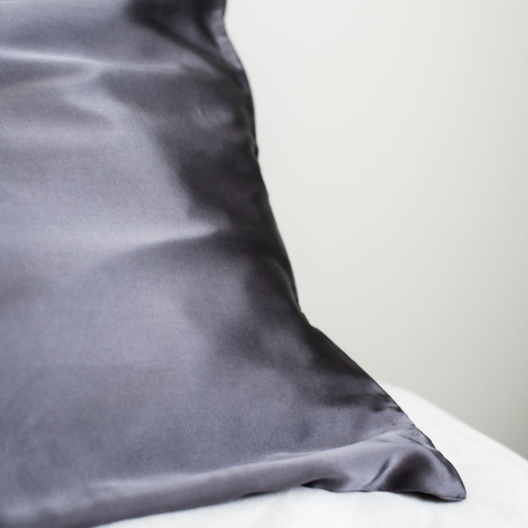 Pure silk pillowcase in Charcoal detail view
