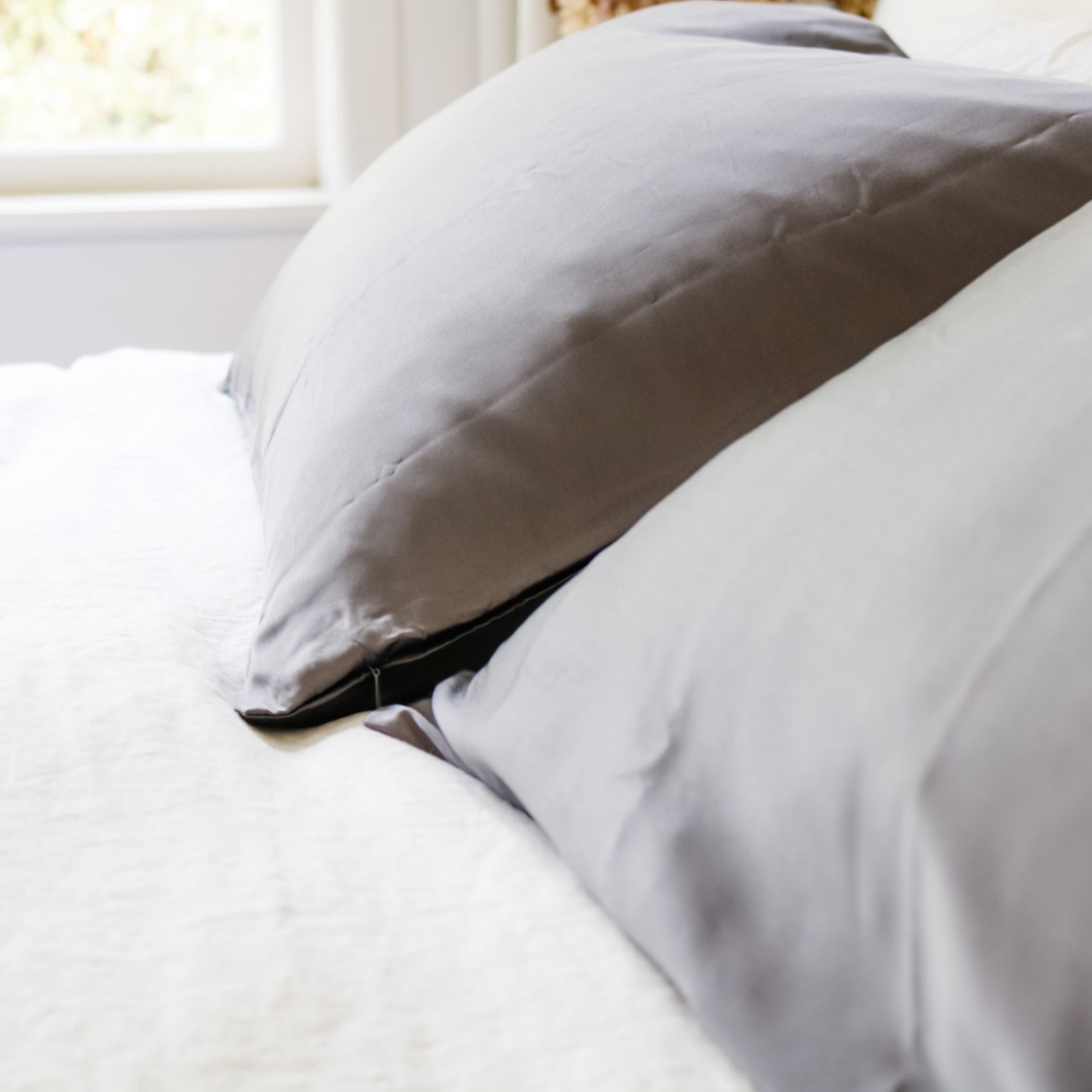 Pure silk pillowcase pair in Charcoal side view