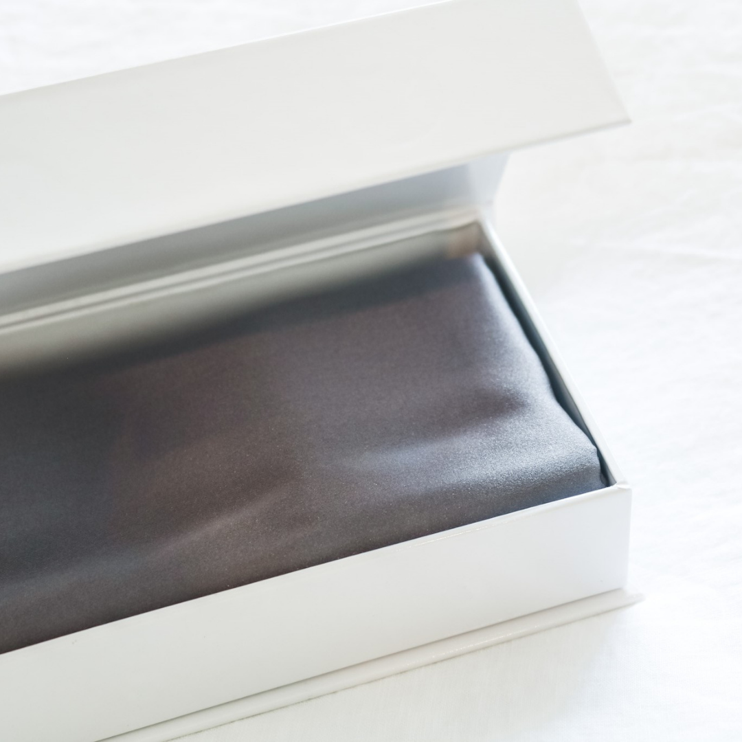 Pure silk pillowcase pair in Charcoal close-up of fabric