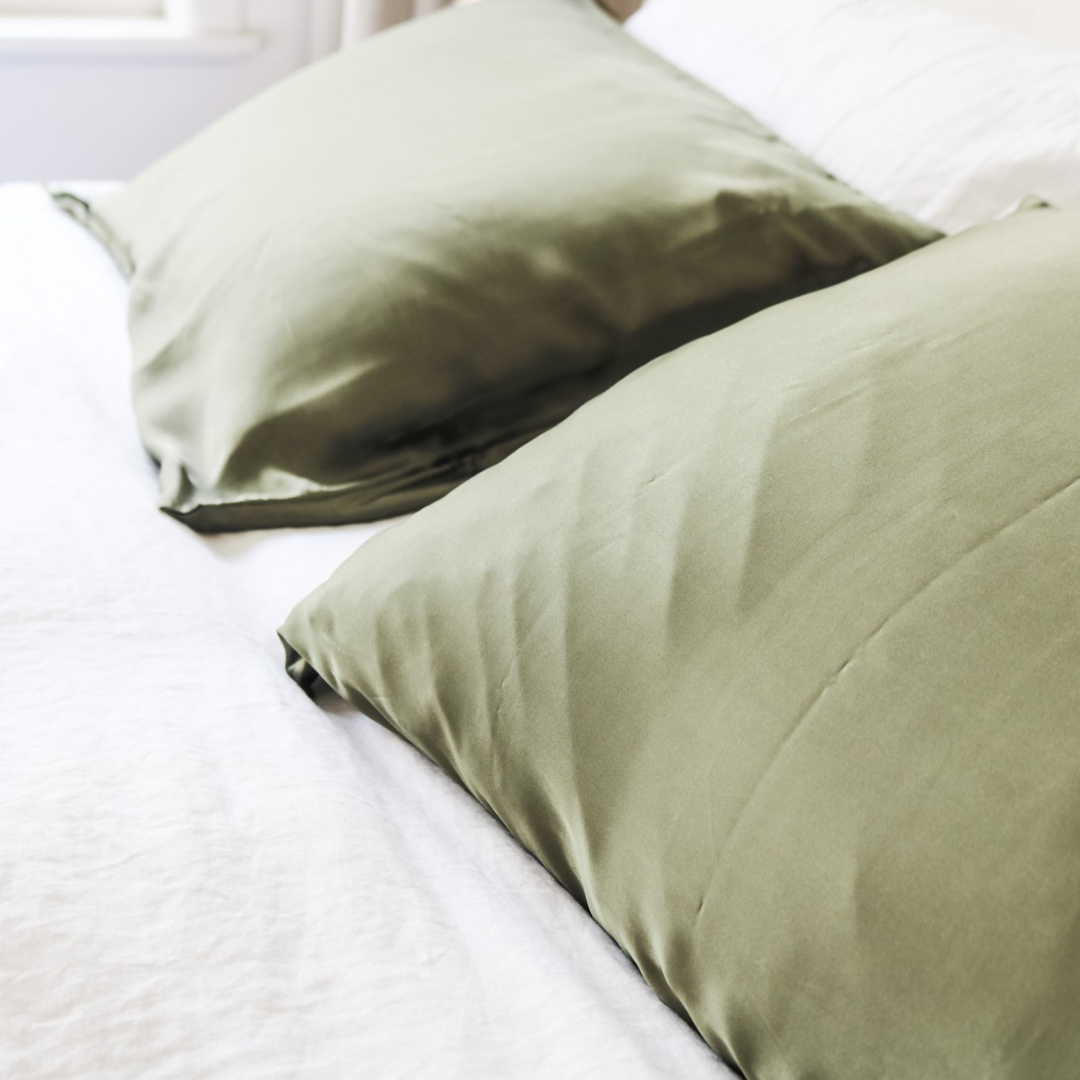 Pure silk pillowcase pair in Olive