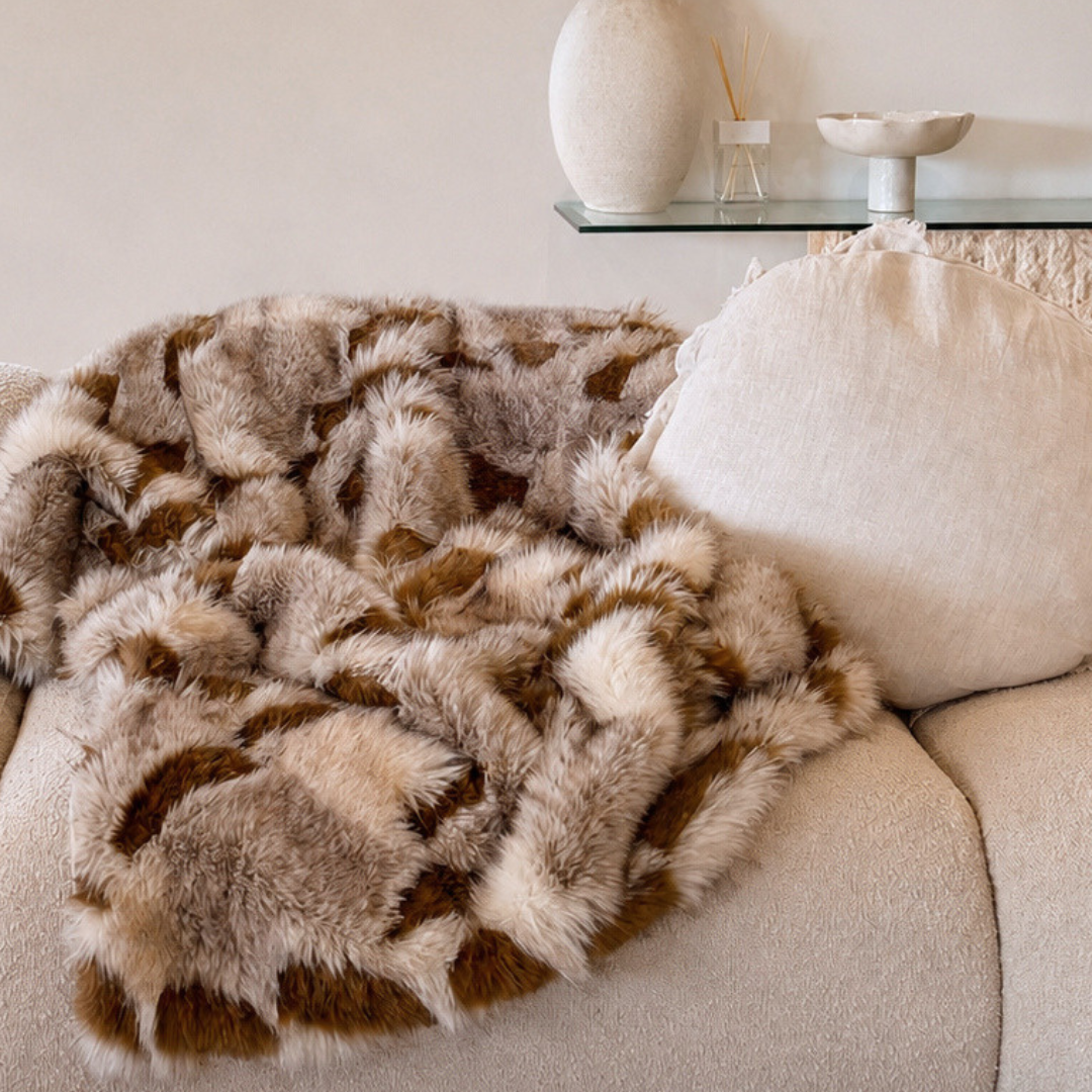Serene vegan fur throw in multi, detail view