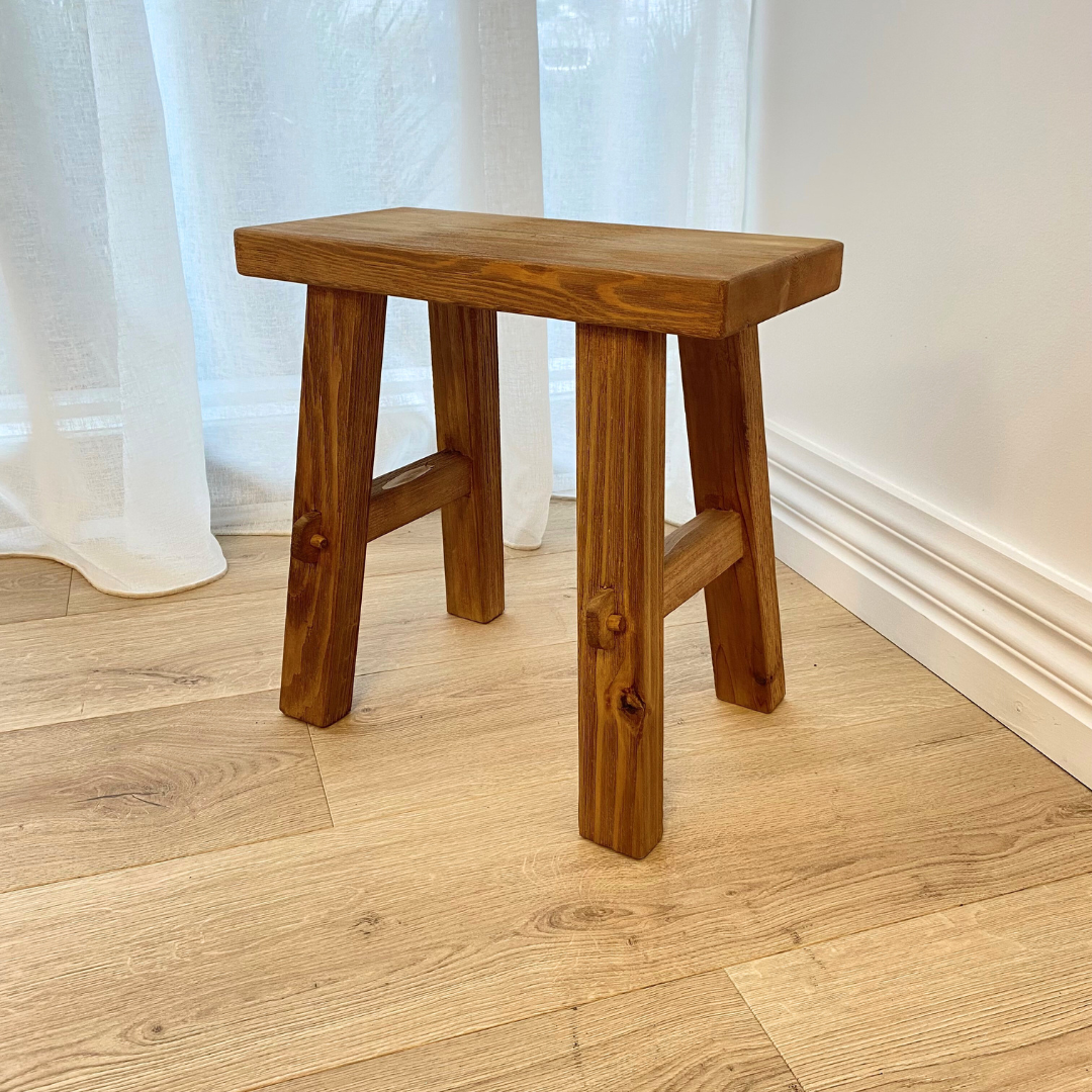Small reclaimed wood bench in natural
