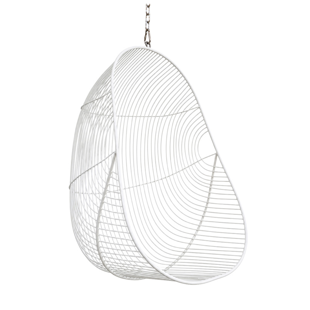 Stainless steel hokianga hanging chair in white, close-up