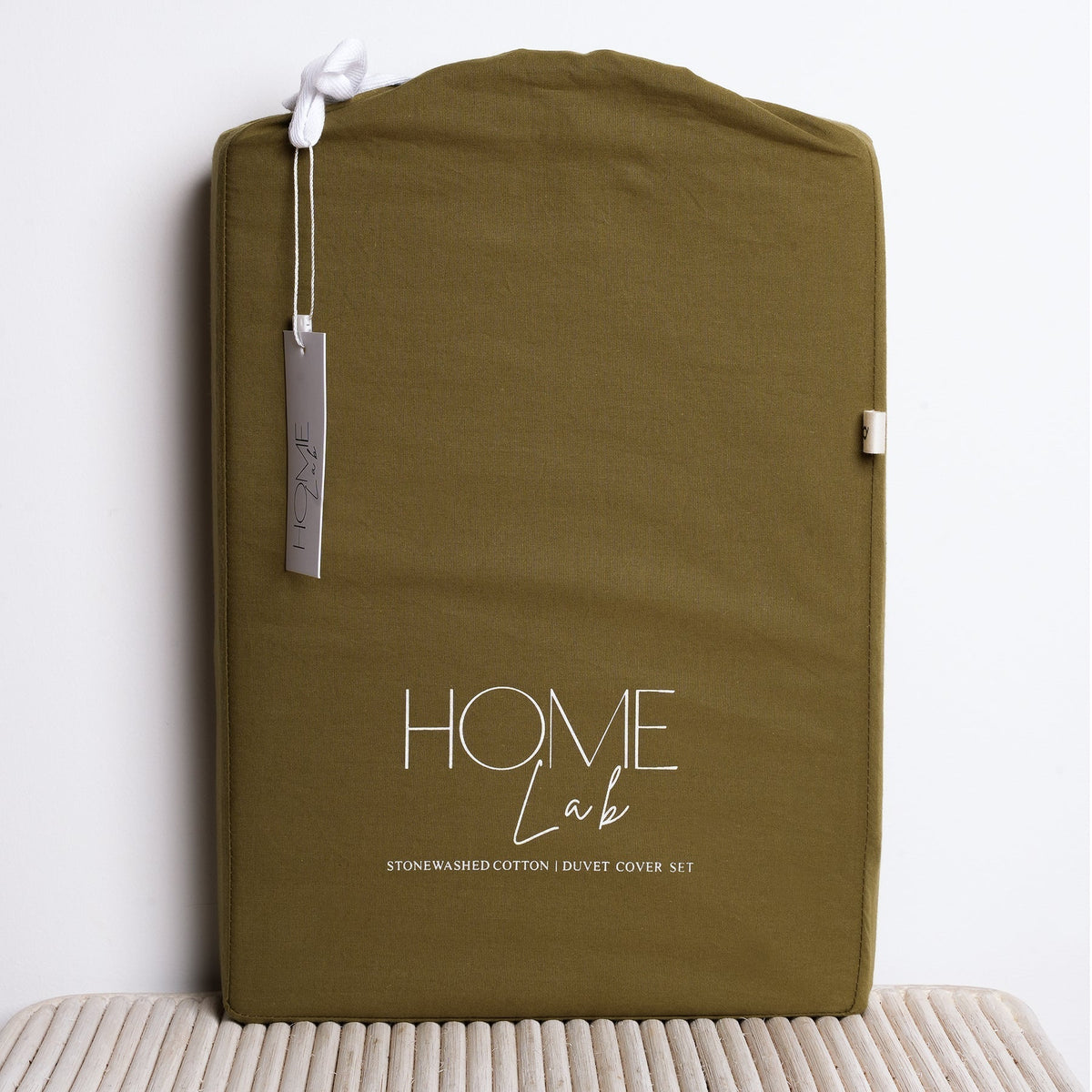 Stonewashed cotton duvet set in Olive