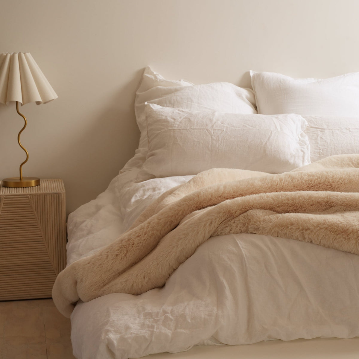 Vegan fur throw in big bear cream, alternate angle